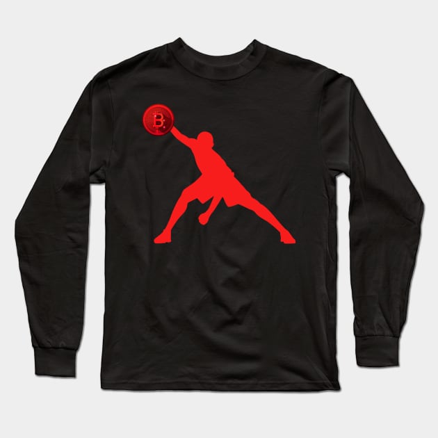 Bitcoin Basketball Player Red Long Sleeve T-Shirt by RedSparkle 
